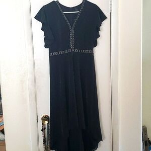 VFSHOW Black Glitter Ruffle Sleeve Gown  with High/Low Lace Trimmed Hem Size M
